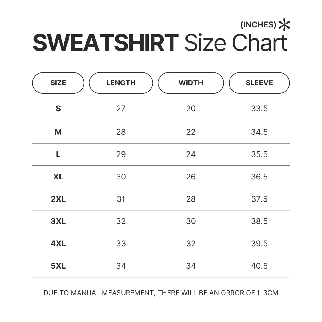 Sweatshirt Size Chart - Tower Of God Store